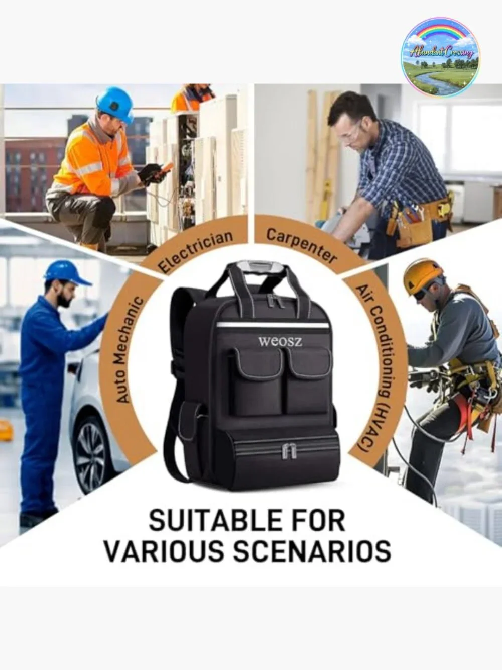 Heavy Duty Waterproof Tool Backpack 18 Inch with 18 Pockets for Electrician